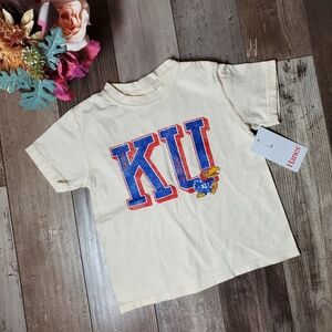 NWT KU University of Kansas Jayhawks Kids Graphic T-Shirt Cream Size YXS (4-5)